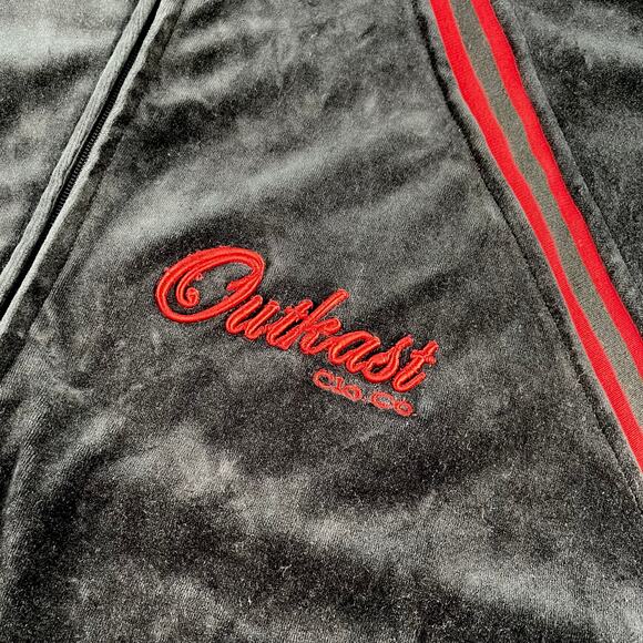 ANDRÉ 3000 |Rare Vintage Y2K Outkast Clothing 3XL Black Red Velvet Velour Jacket - Picture 3 of 9